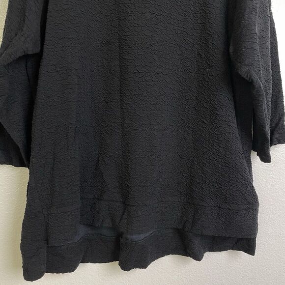 Eileen Fisher Top Medium Womens Black Shirt Sweater Textured Knit Pullover Hi Lo - Picture 4 of 9
